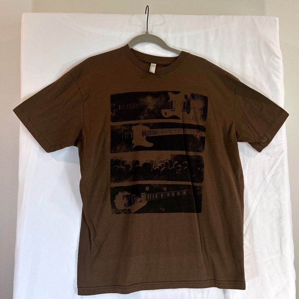 American Apparel Mens XL Brown Electric Guitar Graphic T-Shirt Made in USA Tee